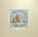 Meet the Mustards: Just the Two of Us, You & I by Sam Toft, mounted miniature print. A man and his dog sit in a moment’s reflection. 