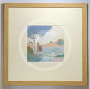 Meet the Mustards: Look How Far We've Come by Sam Toft, mounted miniature print. Ernest and his good lady Violet have been on a stroll, over the hills and far away. It's time for a rest and a hug under a blue tree, with the ever faithful Doris the dog at their feet. Framed in oak.