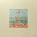 Meet the Mustards: Rebel Rebel by Sam Toft, mounted miniature print. A fun picture of a man walking his dog on the promenade without a lead ignoring the sign. 
