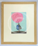 Meet the Mustards: The Very Thought of You by Sam Toft, mounted miniature print. A couple linking arms stood back to back with their black and white dog looking on. Framed in oak.