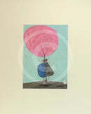 Meet the Mustards: The Very Thought of You by Sam Toft, mounted miniature print. A couple linking arms stood back to back with their black and white dog looking on.