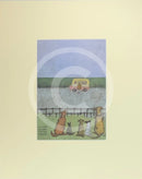 Meet the Mustards: Watching, Waiting, Hoping, Praying by Sam Toft, mounted miniature print. Four dogs and a cat are looking hopefully at an ice cream van in the distance. 