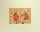 Meet the Mustards: Young at Heart by Sam Toft, mounted miniature print. A fun picture of couple dancing, the man has a duck on his head. Their black and white dog joins in too. 