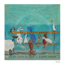 Illustration by Sam Toft of animals on a bench with text 'The Chatty Bench' and 'We're going to need a bigger bench'.