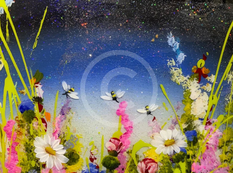 Glittery night sky. Moonlight Meadow ll by Rozanne Bell