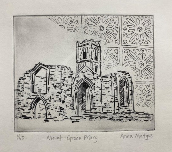 Mount Grace Priory - Miniature Etching Limited Edition by Anna Matyus