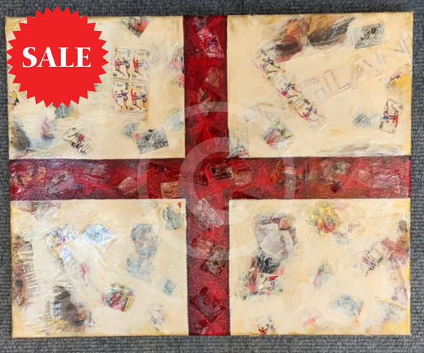 My England Scrapbook Iii - Original Mixed Media Painting By Eva Alexander Embellished With Postage