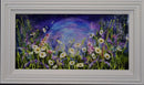 Framed artwork of a field of flowers with a night sky.