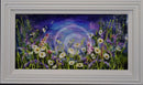 Framed artwork of a field of flowers with a night sky.