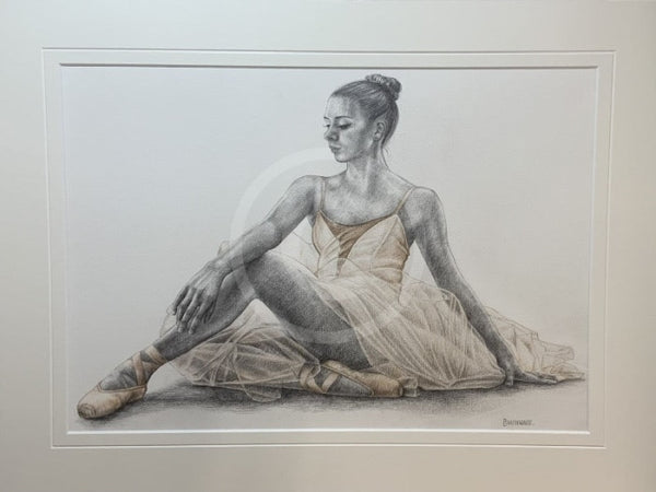 A Study In Cream 2, Original Drawing by Mark Braithwaite - Ballet Dancer Drawing