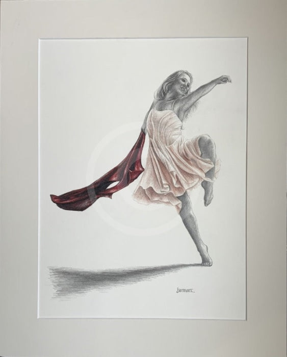 A Study In Crimson & Pearl 2, Original Drawing by Mark Braithwaite - Dancer Drawing