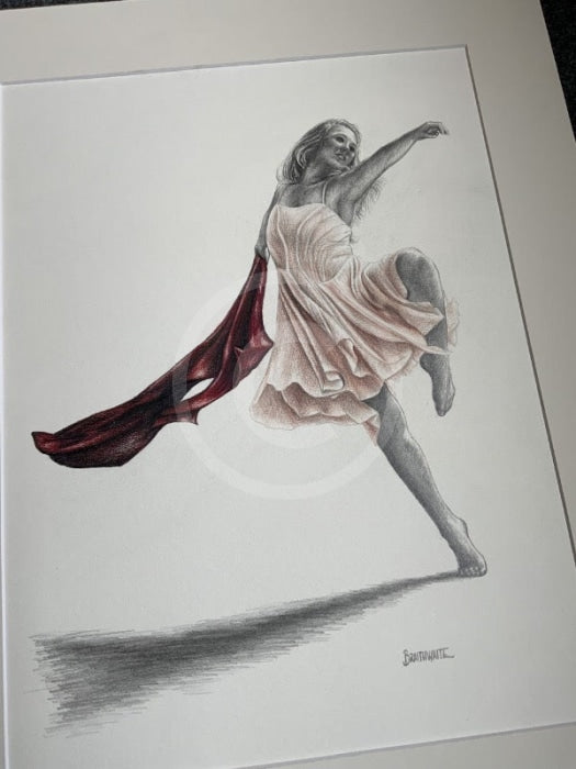 A Study In Crimson & Pearl 2, Original Drawing by Mark Braithwaite - Dancer Drawing