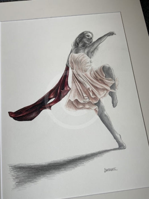 A Study In Crimson & Pearl 2, Original Drawing by Mark Braithwaite - Dancer Drawing