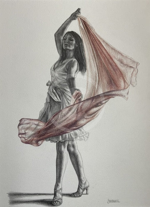 A Study In Peach 1, Original Drawing by Mark Braithwaite - Dancer Drawing