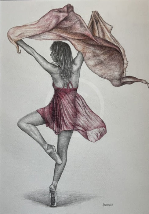 A Study In Peach & Wine 1, Original Drawing by Mark Braithwaite - Dancer Drawing