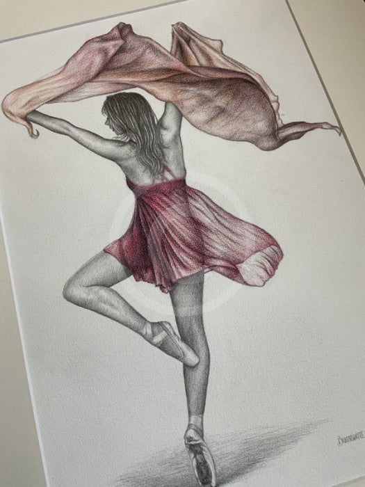 A Study In Peach & Wine 1, Original Drawing by Mark Braithwaite - Dancer Drawing