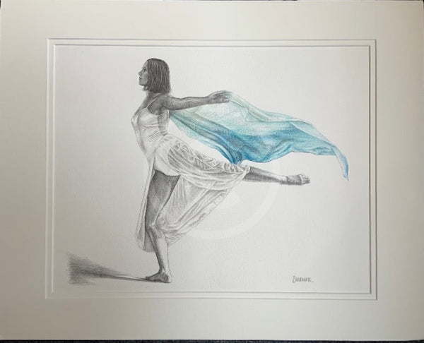 Arabesque in Blue 1,  Original Drawing by Mark Braithwaite - Dancer Drawing