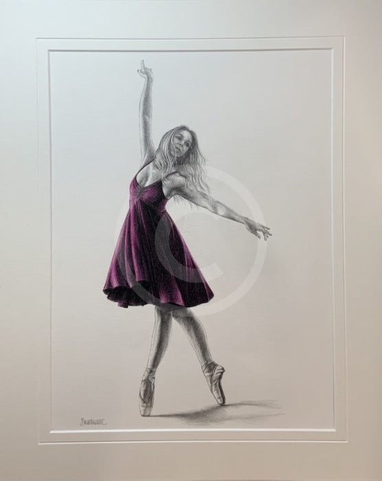 Dark Magenta 1, Original Drawing by Mark Braithwaite - Ballet Dancer Drawing
