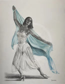 Dégagé in Pale Blue, Original Drawing by Mark Braithwaite - Dancer Drawing