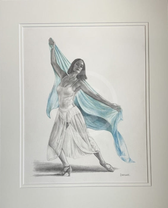 Dégagé in Pale Blue, Original Drawing by Mark Braithwaite - Dancer Drawing