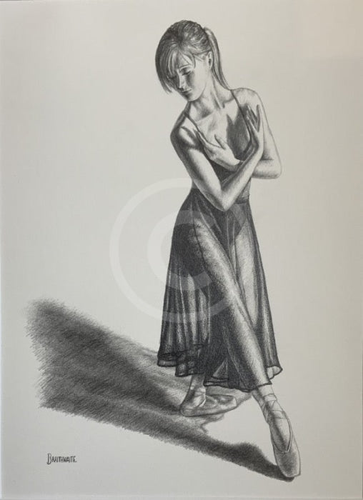 Poise Study 2-Original Drawing by Mark Braithwaite- Ballet Dancer Drawing