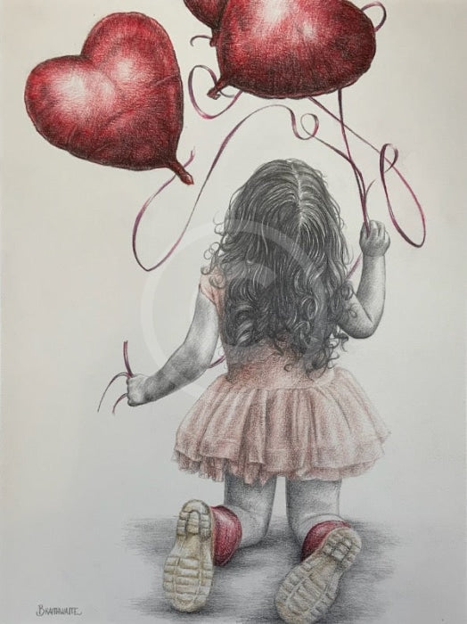 Rosebud Bouncy, Bouncy, Balloons- Original Drawing by Mark Braithwaite