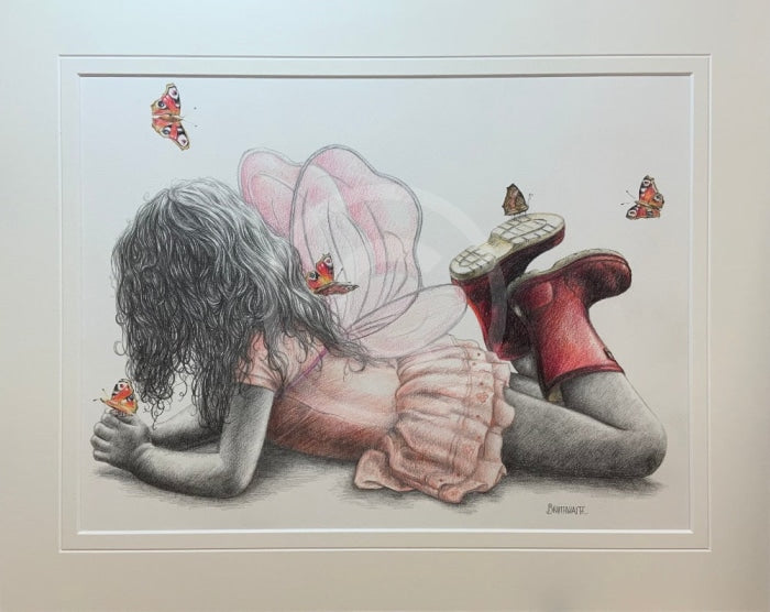 Rosebud, Flutterbye ORIGINAL Pencil Drawing by Mark Braithwaite