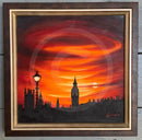 ORIGINAL Sanguine Sunset Embankment at Westminster by Mark Braithwaite Original Painting