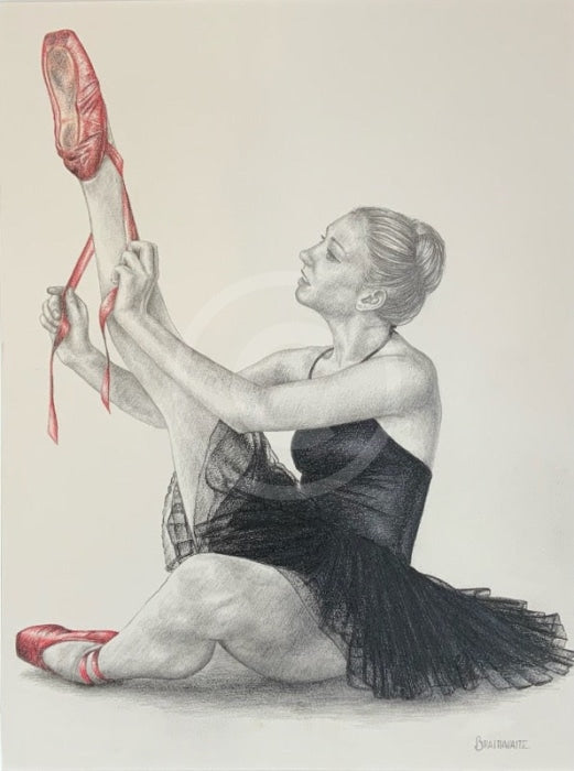 The Red Shoes II-  Original Drawing by Mark Braithwaite - Ballet Dancer Drawing