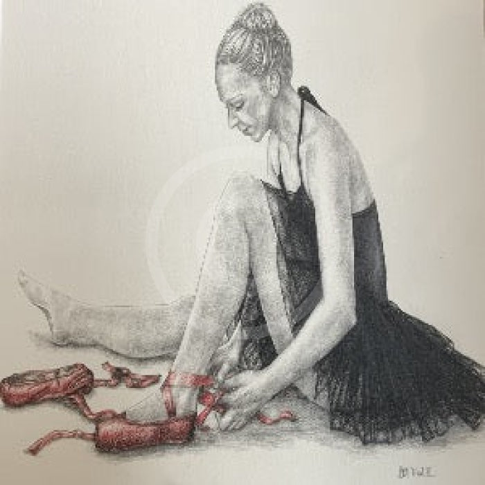 The Red Shoes 3, Original Drawing by Mark Braithwaite - Ballet Dancer Drawing