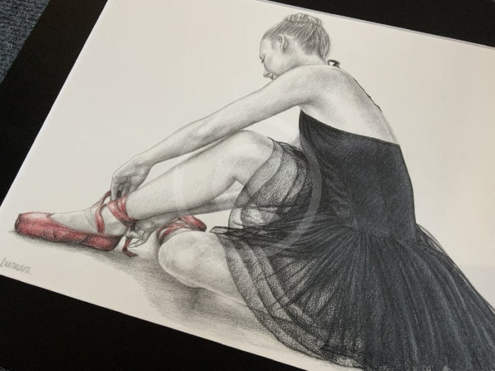 The Red Shoes 5, Original Drawing by Mark Braithwaite - Ballet Dancer Drawing