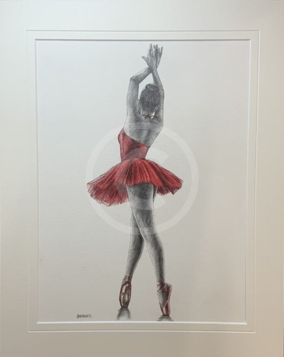 The Red Tutu 10, Original Drawing by Mark Braithwaite - Ballet Dancer Drawing