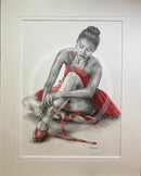 ORIGINAL The Red Tutu 2 - Ballet Dancer Drawing by Mark Braithwaite
