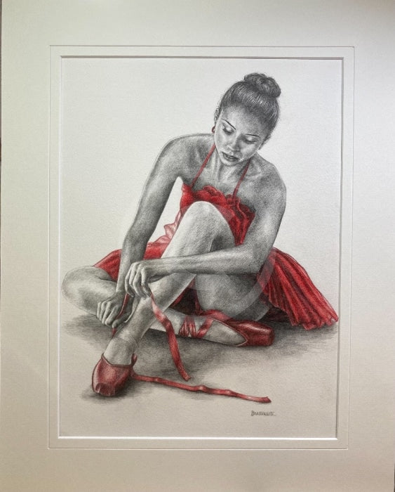ORIGINAL The Red Tutu 2 - Ballet Dancer Drawing by Mark Braithwaite