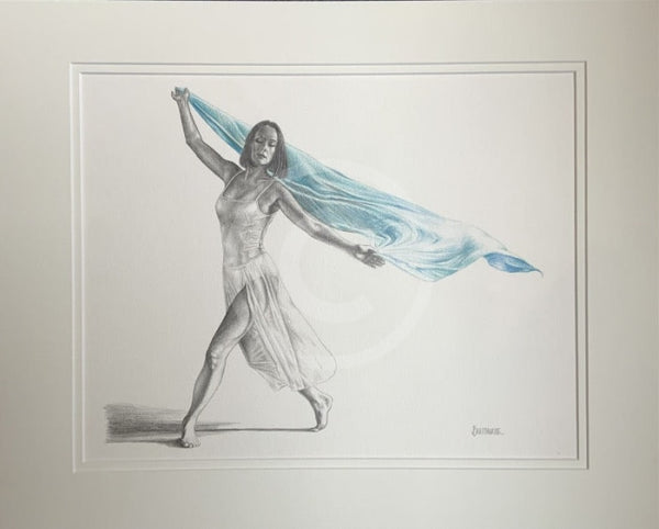 Tombe in Pale Blue, Original Drawing by Mark Braithwaite - Dancer Drawing