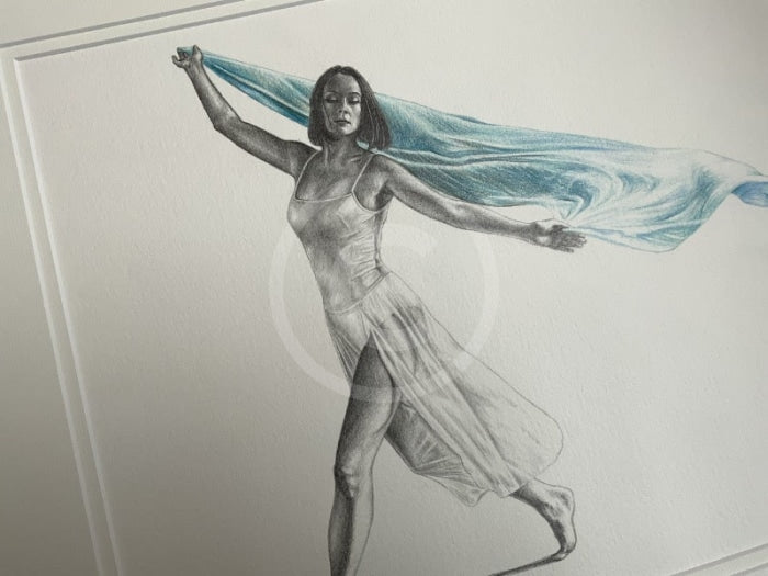 Tombe in Pale Blue, Original Drawing by Mark Braithwaite - Dancer Drawing