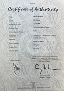 Certificate of Authenticity for an artwork by Bill Tolley with a gray background and text.