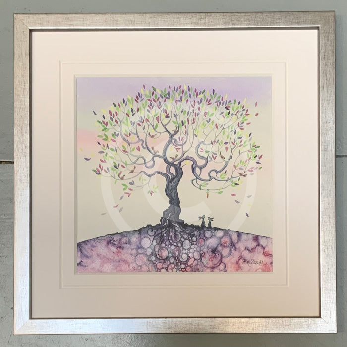 Purple Hope by Catherine Stephenson Mounted Miniature Framed in pewter cube