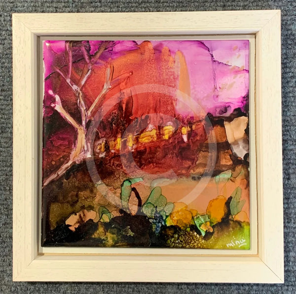 Purple Rain - Miniature ORIGINAL on Tile by Minu Achrekar