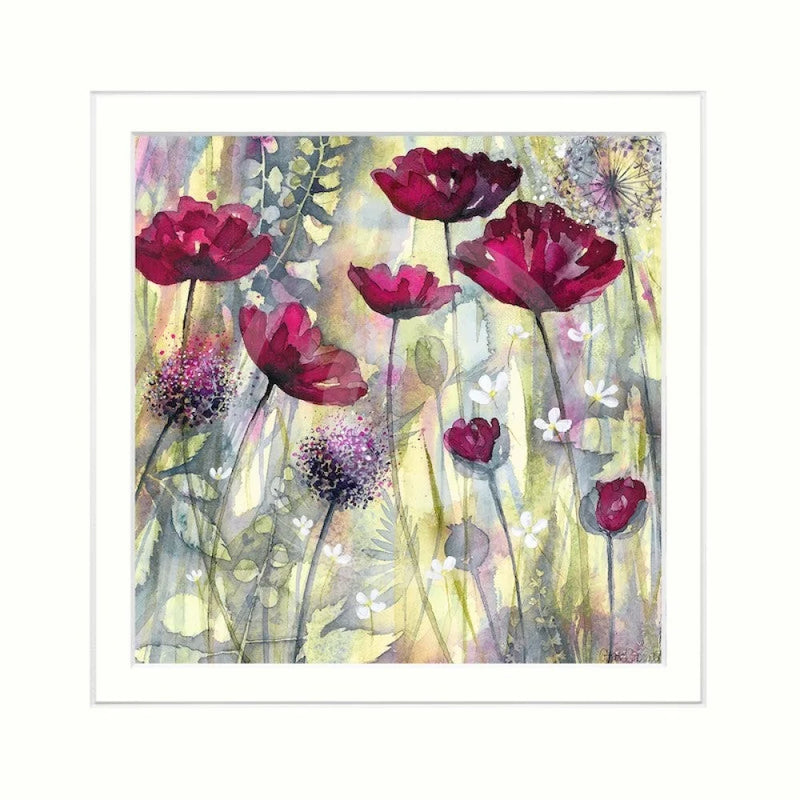 Raspberry Poppies I By Catherine Stephenson Mounted Miniature