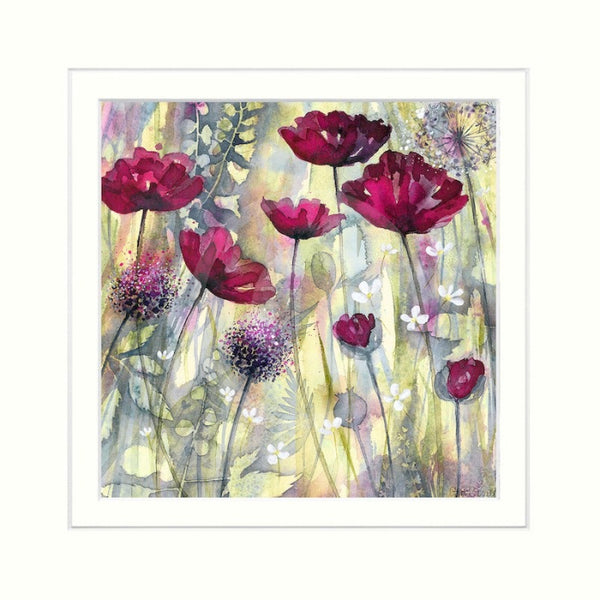 Raspberry Poppies I By Catherine Stephenson Mounted Miniature