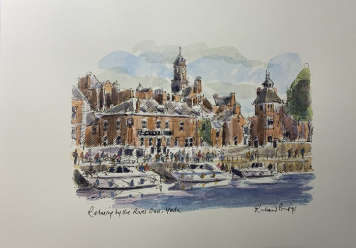 Relaxing By The River Ouse, York, Richard Briggs ORIGINAL WATERCOLOUR