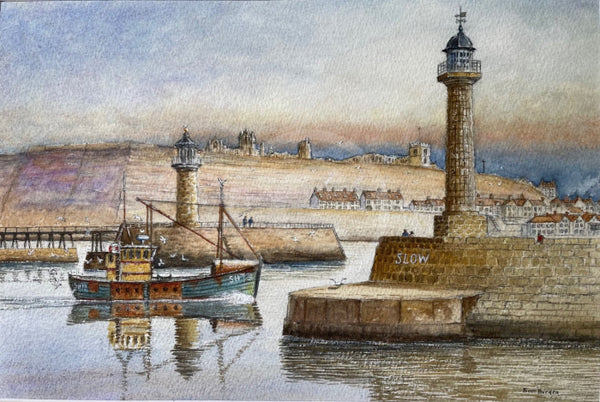 Entrance to Whitby Harbour - Sam Burden ORIGINAL WATERCOLOUR