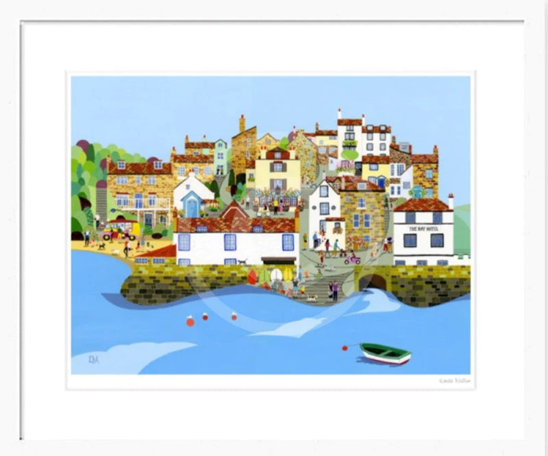 Robin Hood's Bay art print by Linda Mellin. A colourful contemporary print of Robin Hood’s Bay on the Yorkshire coast.
