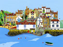 Robin Hood's Bay art print by Linda Mellin. A colourful contemporary print of Robin Hood’s Bay on the Yorkshire coast.