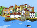 Robin Hood's Bay art print by Linda Mellin. A colourful contemporary print of Robin Hood’s Bay on the Yorkshire coast.