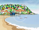 Runswick Bay by Linda Mellin. A Yorkshire coast colourful, contemporary art print of Runswick Bay. Perfect home decor idea for a lover of the seaside.