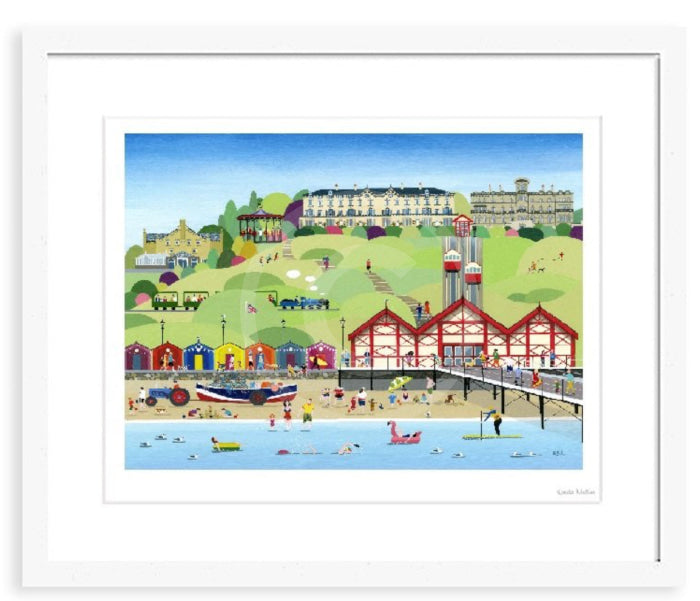 Saltburn, coastal print by Linda Mellin - Framed in white