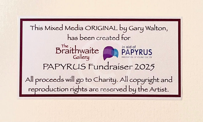 Close up of Certificate of Authenticity Saltwater Bay, an ORIGINAL Mixed Media from Gary Walton, for PAPYRUS