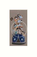 Decorative piece with cartoon dog characters on a dodgem car against a taupe background